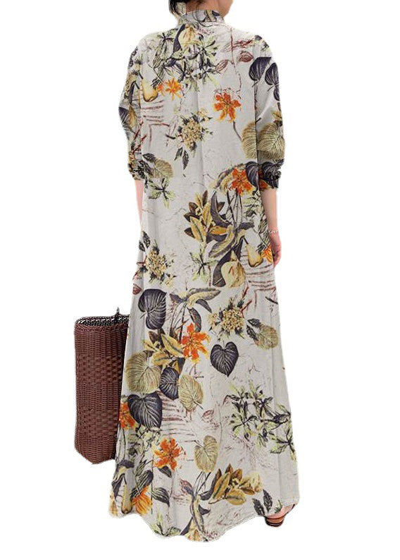 Fall Print Holiday Linen Dress Orange Beautiful Oversized