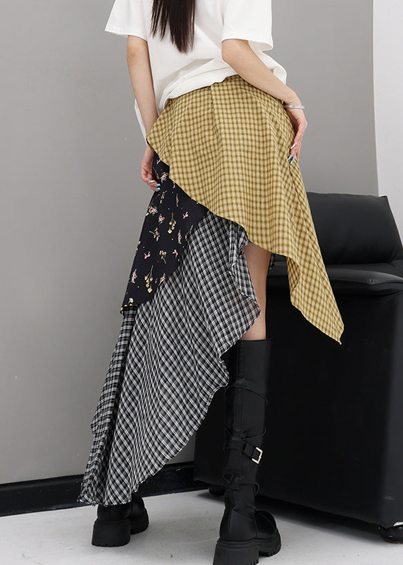 Summer Plaid Beautiful Cotton Skirts Red Asymmetrical