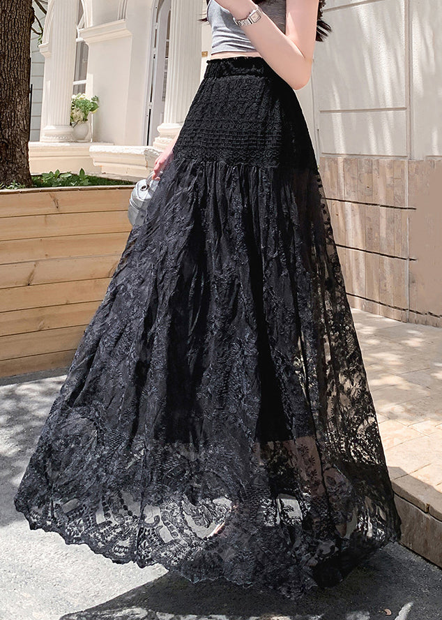 Tulle Summer Black Lace Out Hollow Waist Elastic Skirts