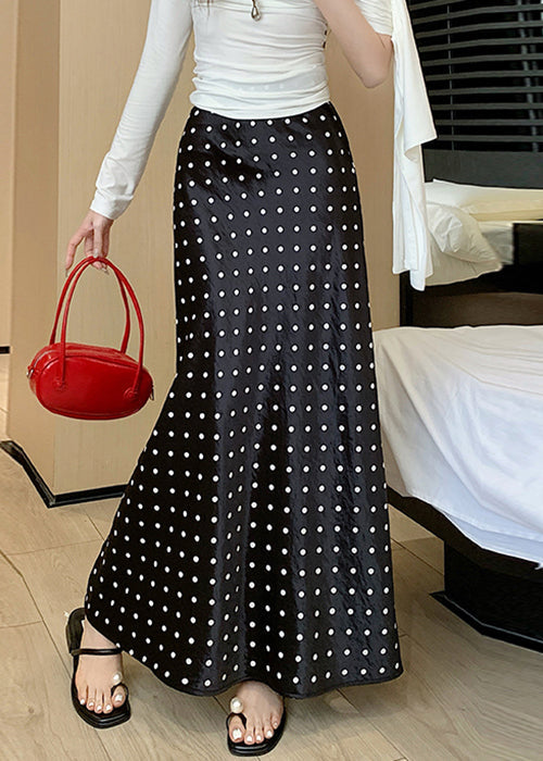Fall Print Silk Skirts High Waist Maxi Black