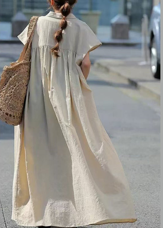 Oversized Cotton Summer Bohemian Shirt Beige Dress