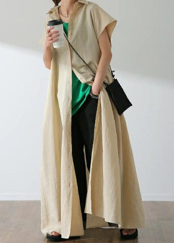 Oversized Cotton Summer Bohemian Shirt Beige Dress