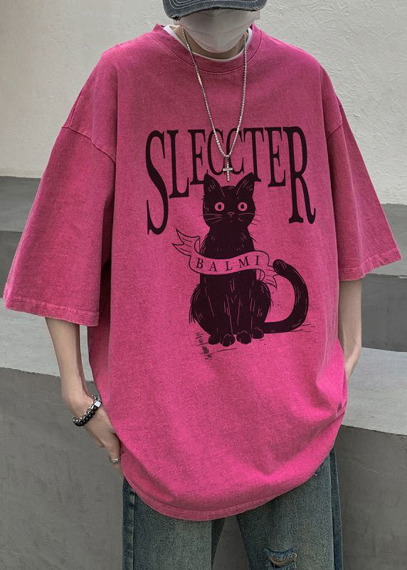 Oversized Bohemian Rose Cotton Cats T Shirt Mens Letter Half