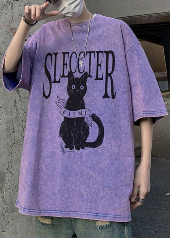 Oversized Bohemian Rose Cotton Cats T Shirt Mens Letter Half