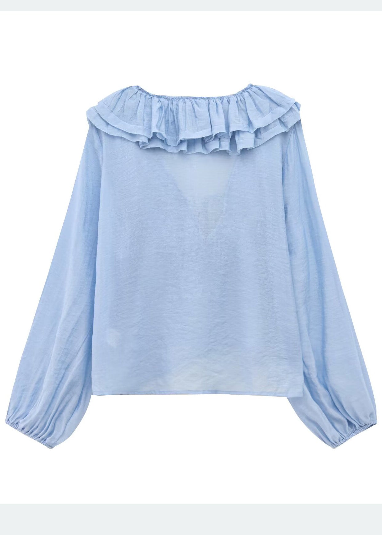 Shirt Bohemian Blue Sky Cotton Ruffled Tops Summer