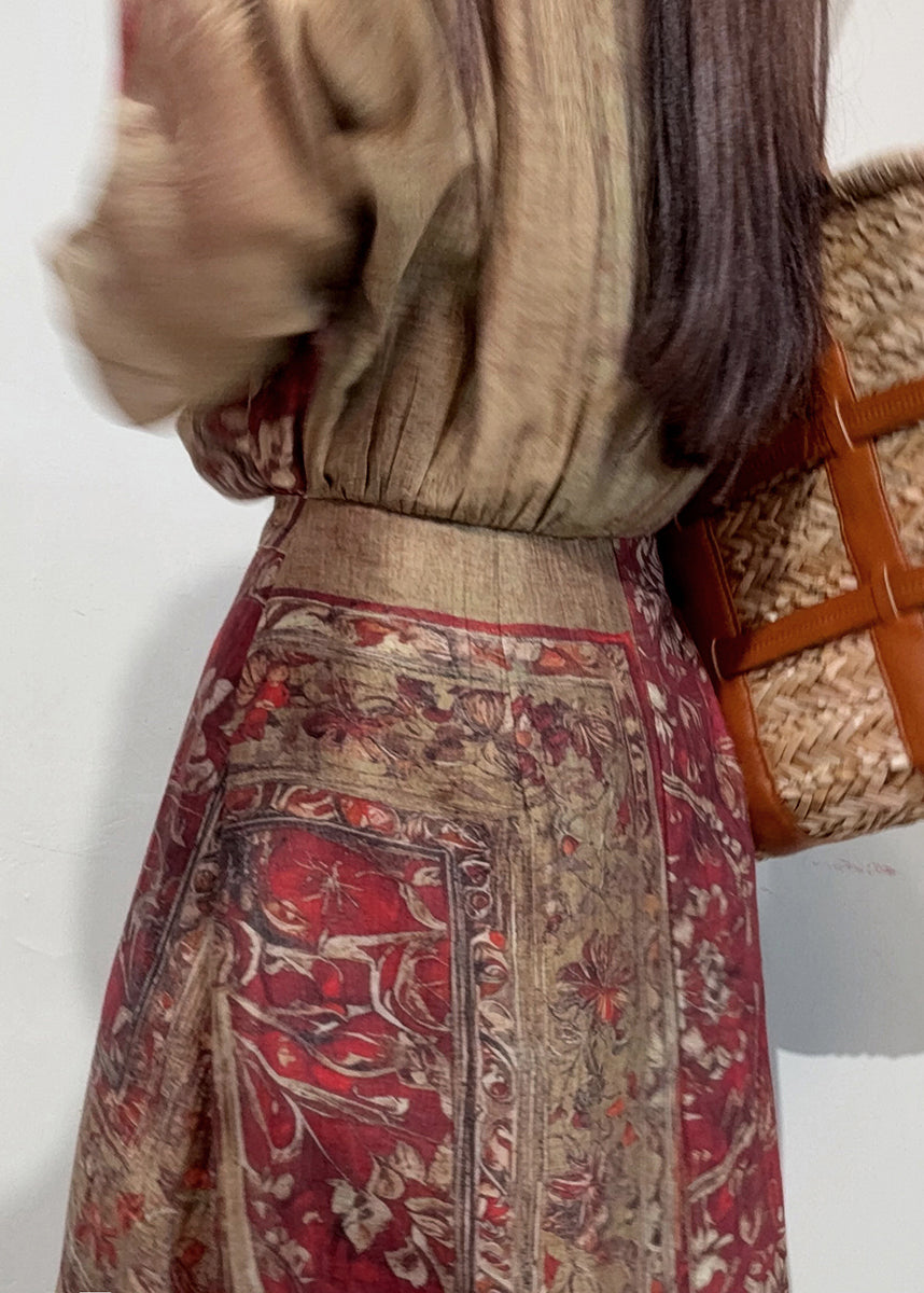 Holiday Coffee Summer Linen Boho Print Dress Cinched