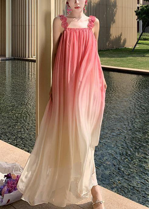 Color Backless Gradient Strap Dress Wrinkled Spaghetti Boho