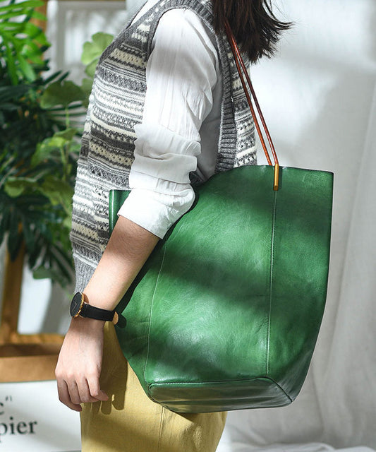 Capacity Large Boho Green Bucket Bag Leather
