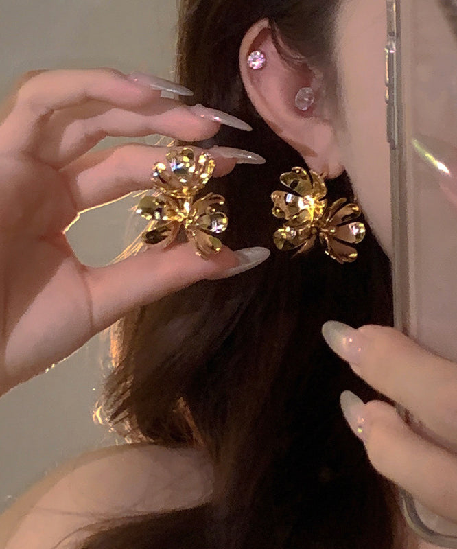 Stud Earrings Silk Copper Floral Boho Overgild