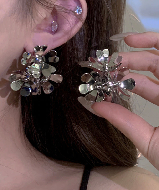 Stud Earrings Silk Copper Floral Boho Overgild