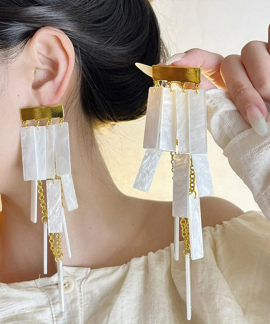 Tassel Earrings Alloy Boho Drop Acrylic White