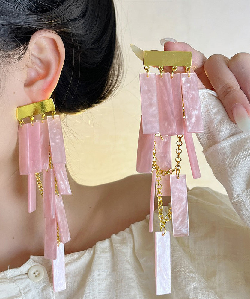 Tassel Earrings Alloy Boho Drop Acrylic White