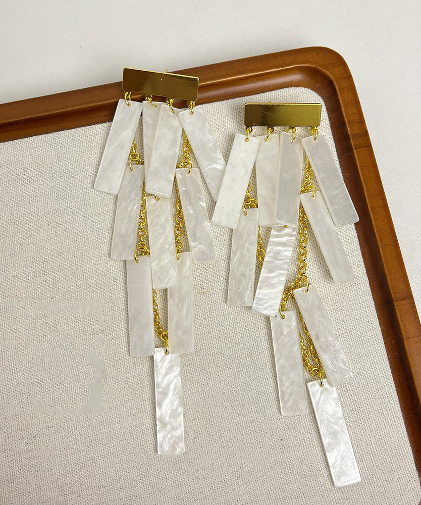 Tassel Earrings Alloy Boho Drop Acrylic White