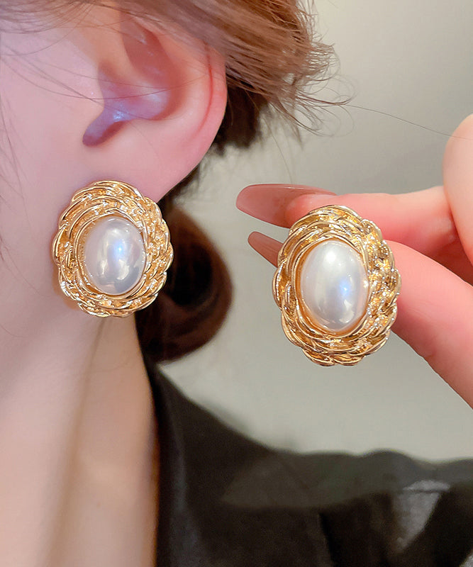 Pearl Earrings Boutique Copper Stud Gold Alloy
