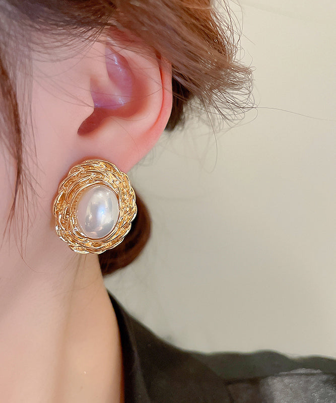 Pearl Earrings Boutique Copper Stud Gold Alloy