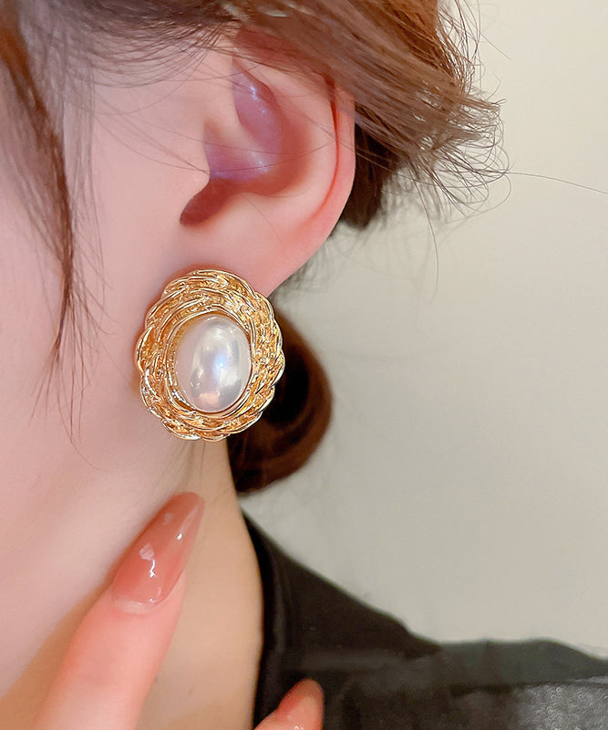 Pearl Earrings Boutique Copper Stud Gold Alloy