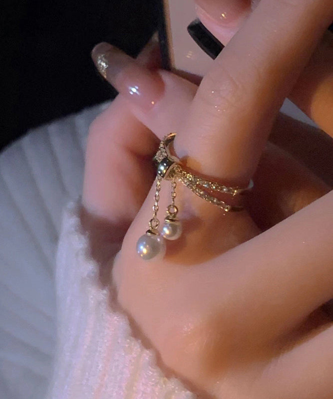 Zircon Gold Double Tassel Boutique Copper Layer Pearl Overgild