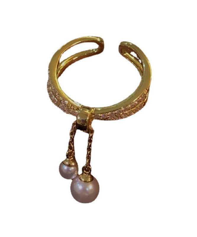 Zircon Gold Double Tassel Boutique Copper Layer Pearl Overgild