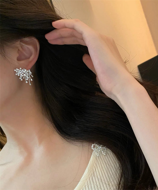 Silver Silk Snowflake Sterling Boutique Stud Earrings Zircon
