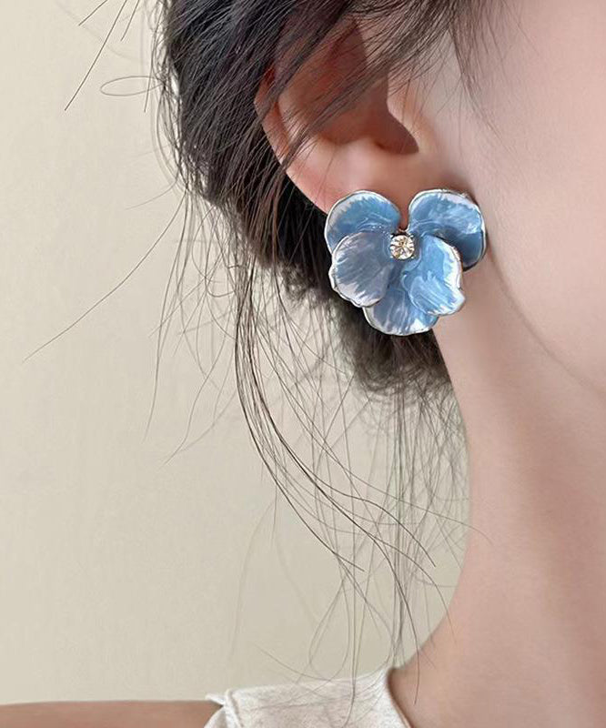 Zircon Stud Floral Blue Brief Alloy Earrings