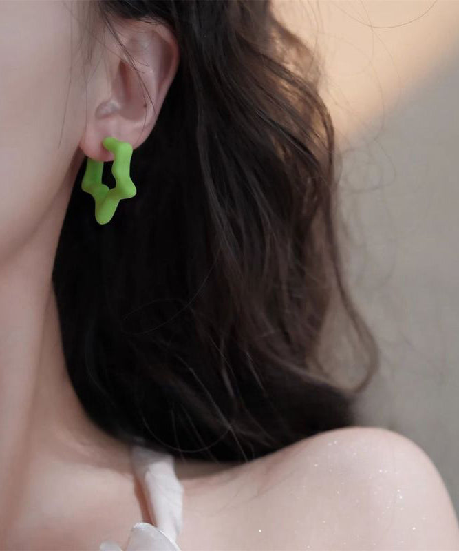 Hoop Earrings Five-Pointed Sterling Silver Star Brief Blue