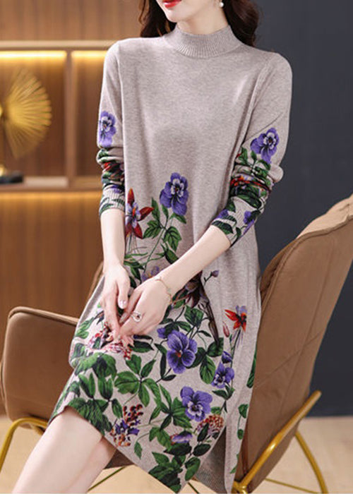 Camel Side Open Cozy Wool Knit DressTurtleneck Spring TB021