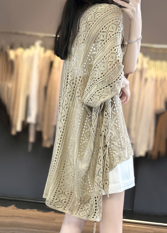 Hollow Open Summer Camel Side Knit V Shirts T Neck Out