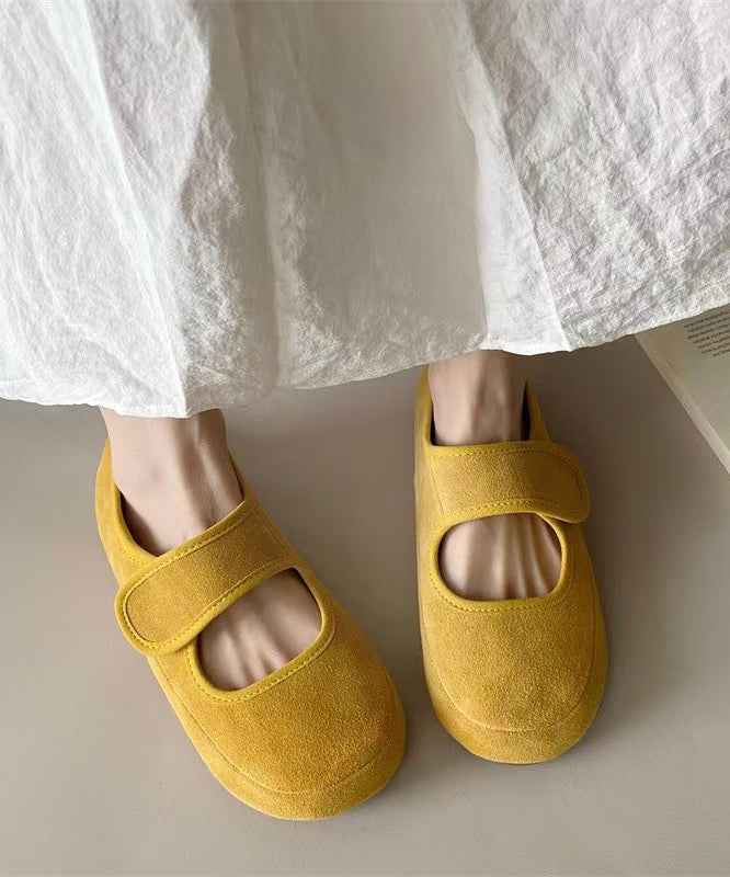 Yellow Casual Buckle Strap Flats Shoes Suede Platform Splicing
