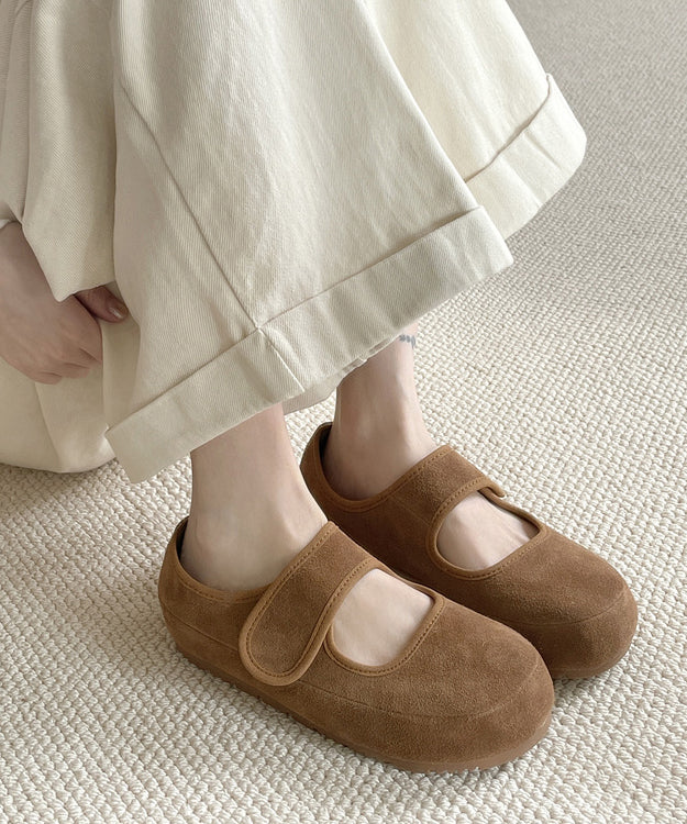 Yellow Casual Buckle Strap Flats Shoes Suede Platform Splicing