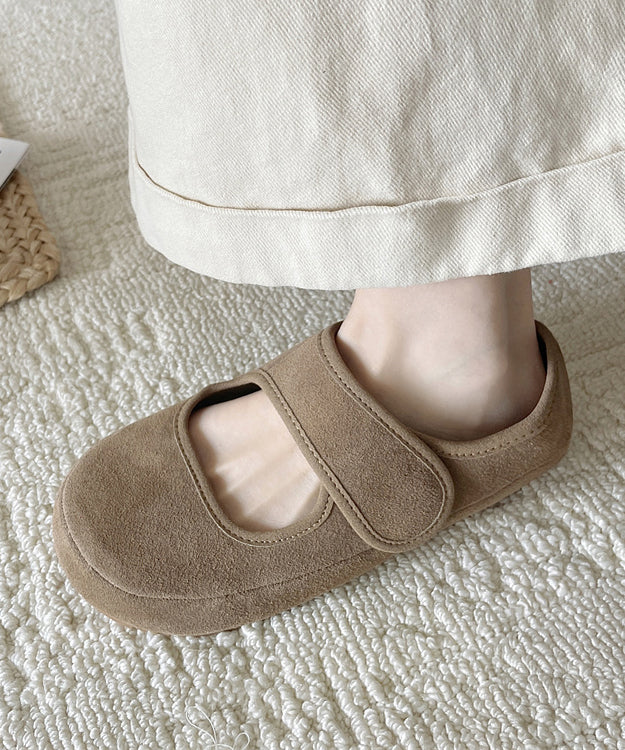 Yellow Casual Buckle Strap Flats Shoes Suede Platform Splicing