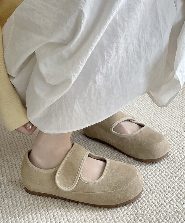 Yellow Casual Buckle Strap Flats Shoes Suede Platform Splicing