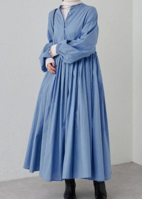 Casual Grey Wrinkled Patchwork Cotton Dresses Lantern Sleeve TL029