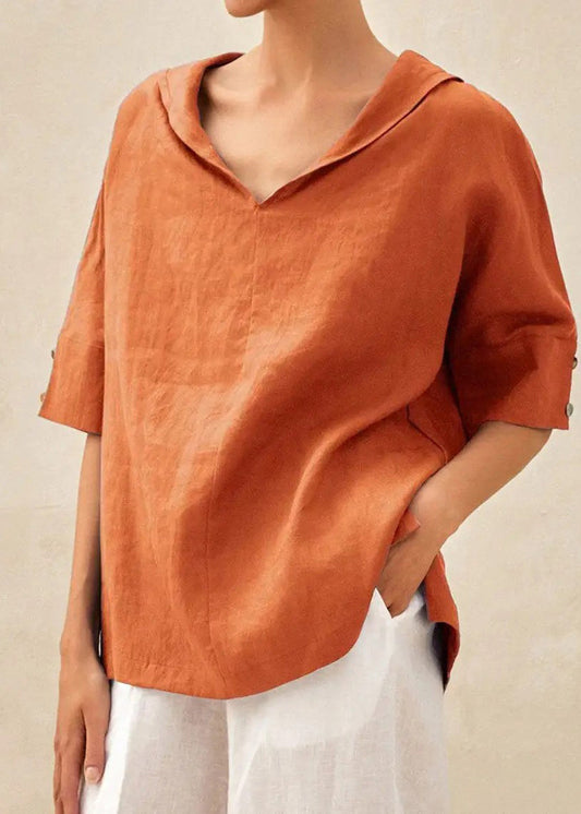Shirts Sleeve Open Orange Casual Short Side O-Neck