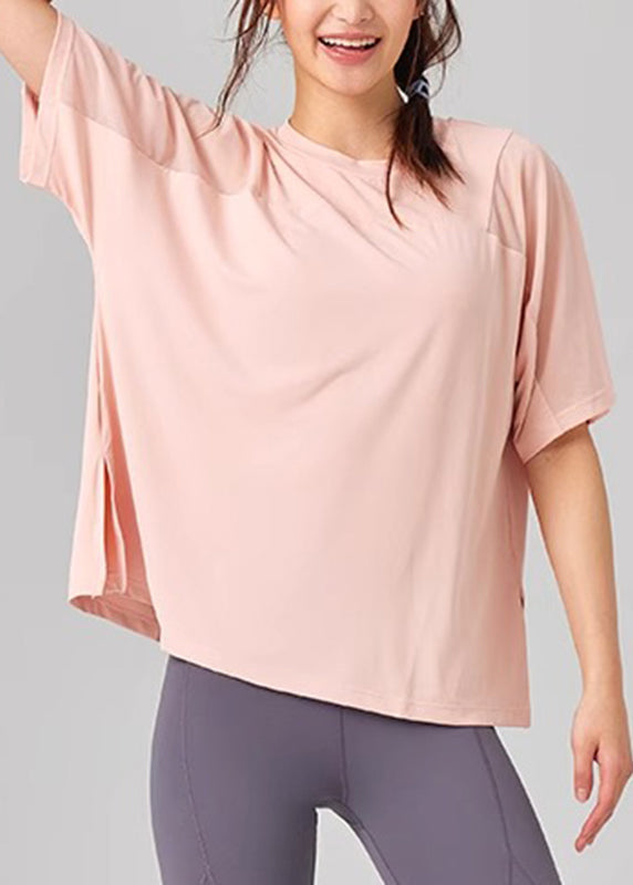 Yoga Short Pink O-Neck Casual Sleeve Tops