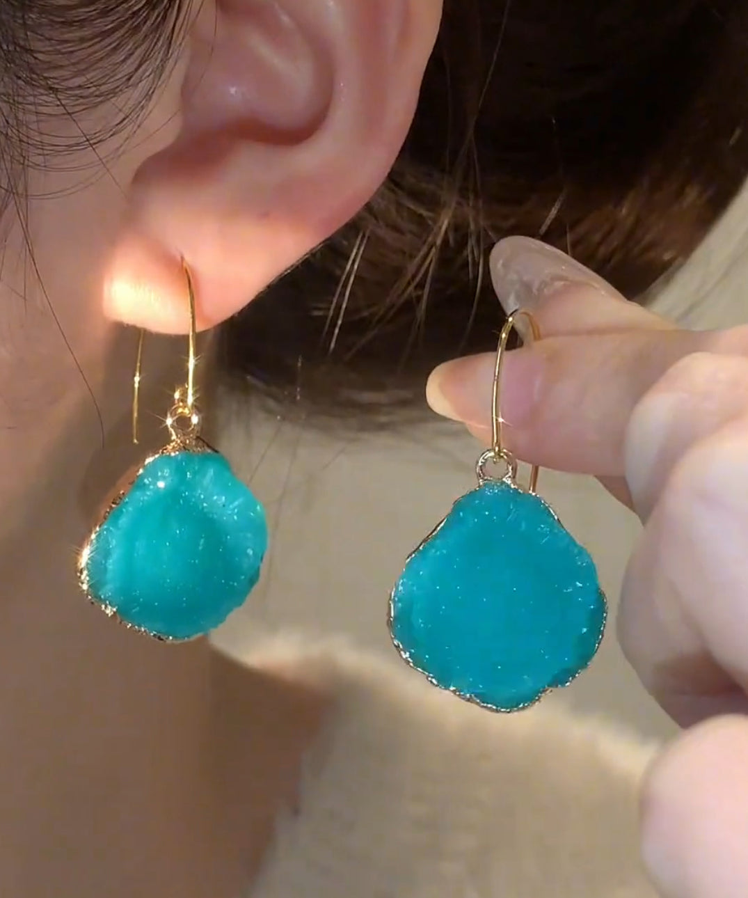 Asymmetrical Blue Earrings Stone Chic Copper Drop Alloy Gem