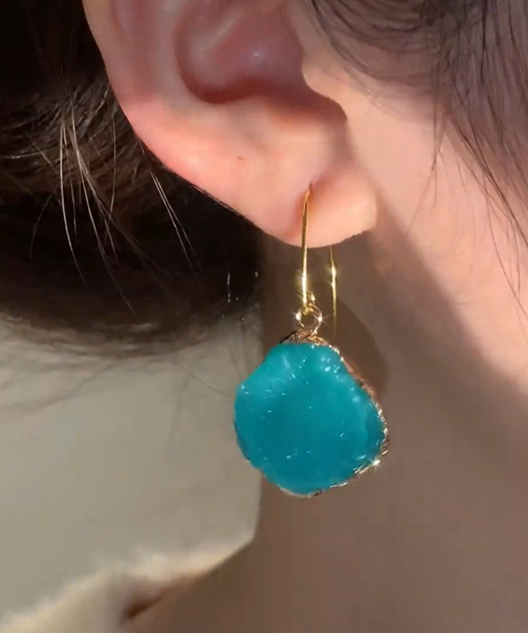 Asymmetrical Blue Earrings Stone Chic Copper Drop Alloy Gem