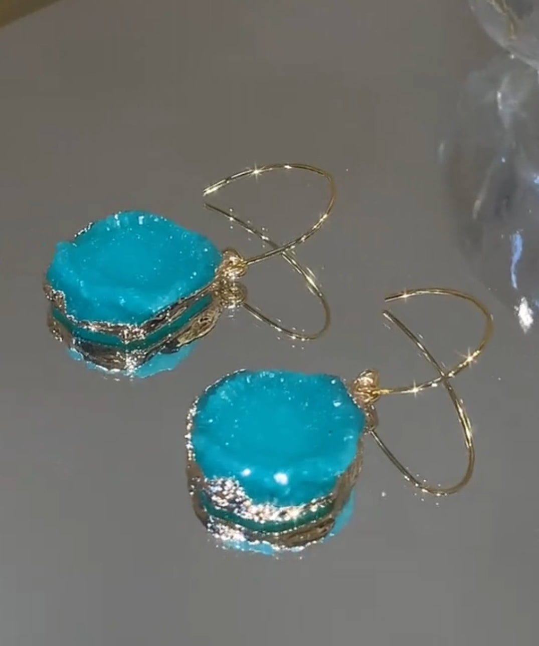 Asymmetrical Blue Earrings Stone Chic Copper Drop Alloy Gem