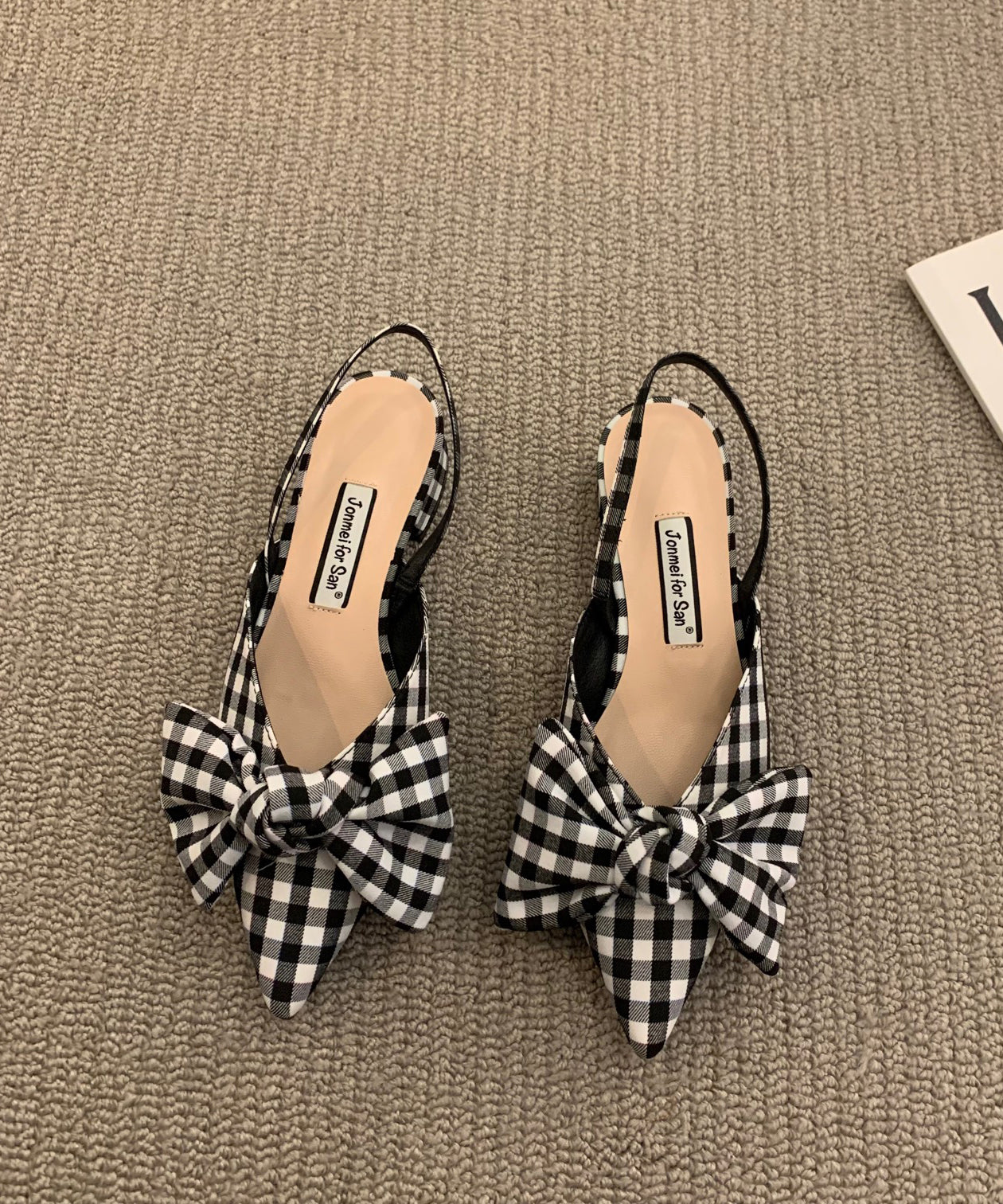 Chic Fabric Cotton Plaid Bow Splicing Chunky Sandals Big