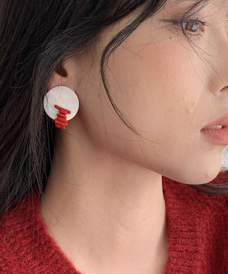 Chic Earrings Alloy Shell Stud Colorblock