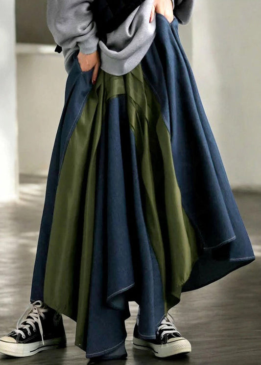 Skirt Summer Color Patchwork Asymmetrical Chic Mixed Denim