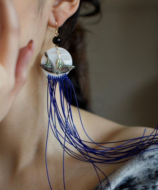 Butterfly Alloy Earrings Chic Drop Shell Tassel Purple Agate