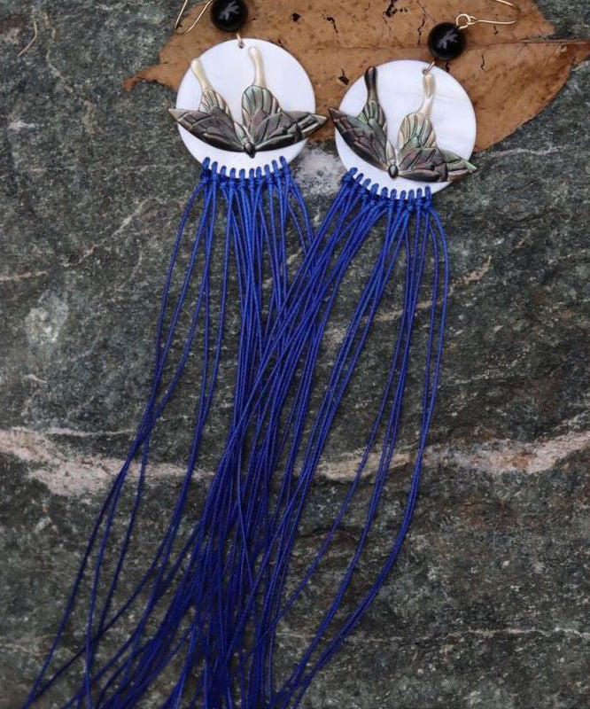 Butterfly Alloy Earrings Chic Drop Shell Tassel Purple Agate