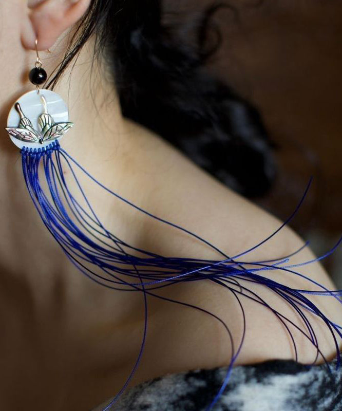 Butterfly Alloy Earrings Chic Drop Shell Tassel Purple Agate