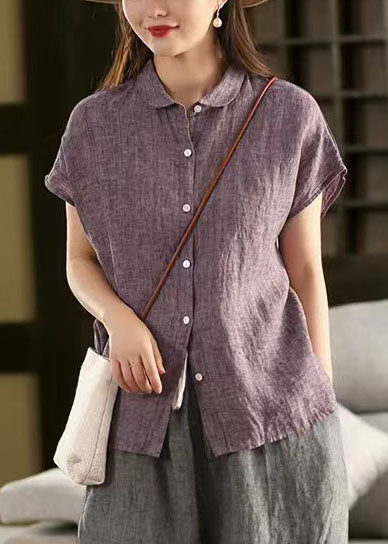 Purple Linen Chic Shirt Pan Summer Peter Top Collar