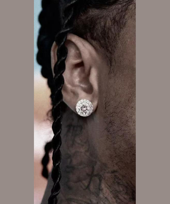 Silver Men Stud Sterling Chic Earrings Zircon White