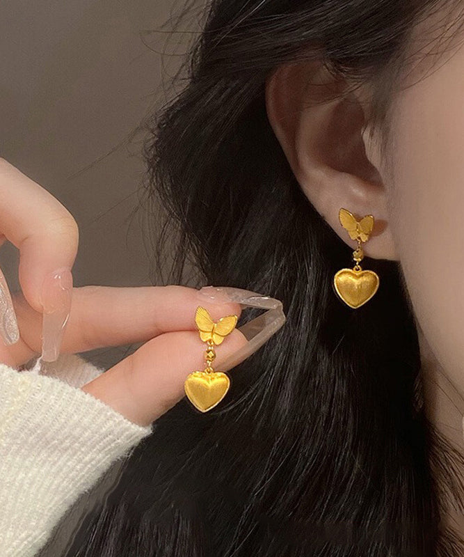 Love Chinese Butterfly Earrings Style Drop Overgild Gold Copper