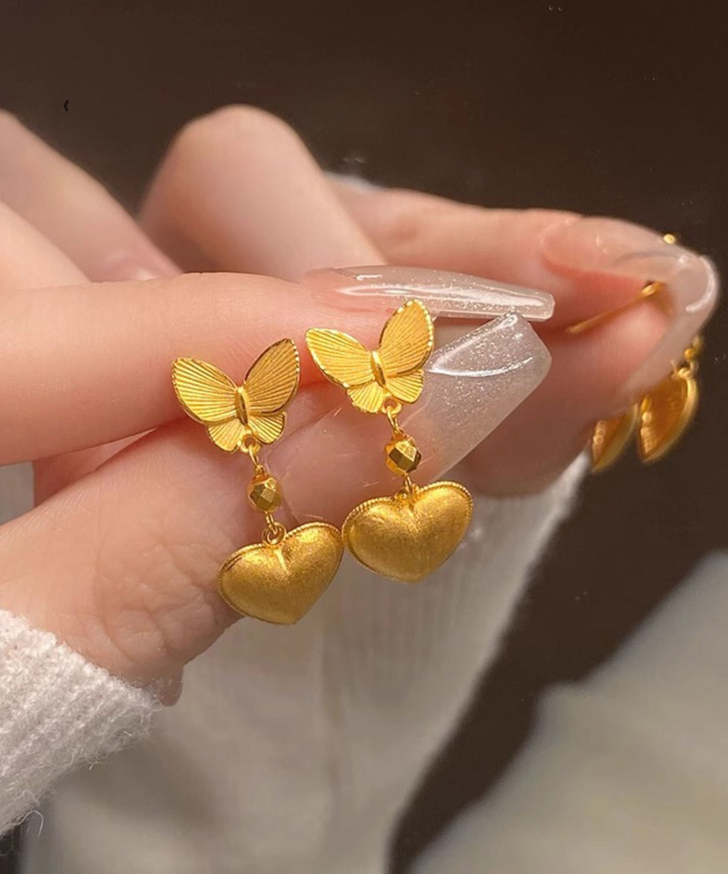 Love Chinese Butterfly Earrings Style Drop Overgild Gold Copper
