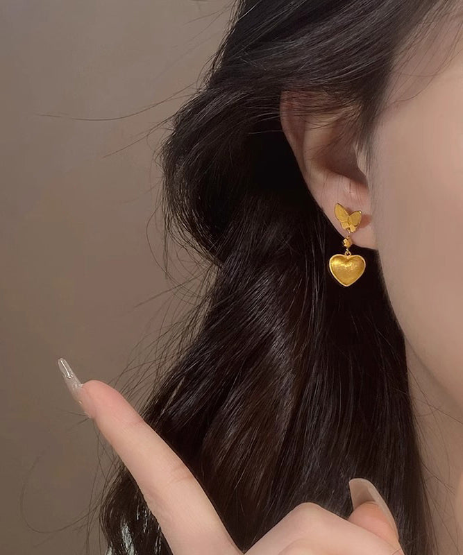 Love Chinese Butterfly Earrings Style Drop Overgild Gold Copper