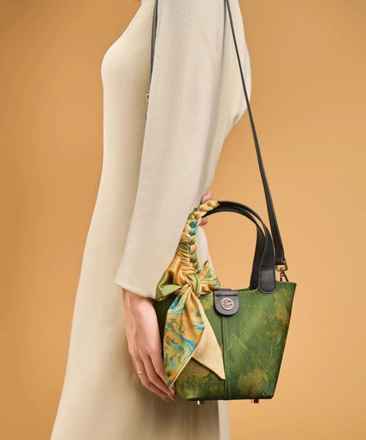 Chinese Handbag Silk Print Style Green Versatile Tote