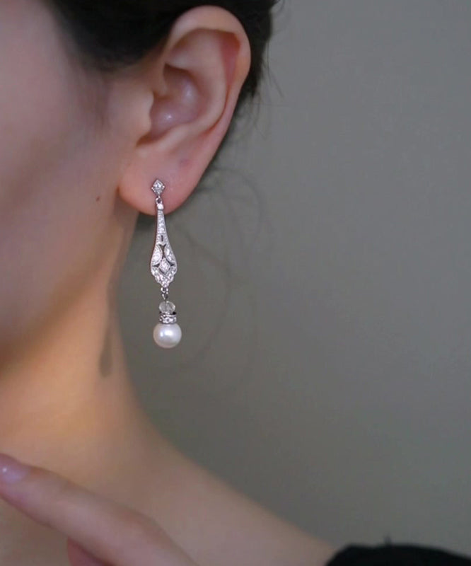Style Pearl Earrings Silk Copper Zircon Drop Chinese